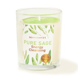 Magnificent 101 Pure Sage Energy Cleansing Aromatherapy Glass Candle for Meditation, Manifestation, and Intention-Setting - 6 oz Natural Soy Wax and Essential Oil | 56-Hour Burn Time