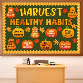 Fall Pumpkin Healthy Bulletin Board Decorations Autumn Pumpkin Health Theme Paper Cutouts Fall Healthy Habits Bulletin Board Border Set for School Chalkboard Wall Decor Supplies