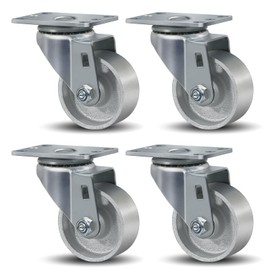 CWfutureparts 3" Caster Wheels Heavy Duty 1400 lbs，Swivel Casters Set of 4, Industrial Plate Casters, Semi Steel Cast Iron Wheels for Furniture,Workbench (4 Swivel)