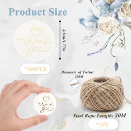 100 Pcs Etiquetas de Papel de Regalo, Etiquetas de Carton con 30 Metros Hilo de Yute, Etiquetas de Agradecimiento de Blanco, Etiqueta Tiqueta Redonda Regalo con Cordel para Boda, San Valentín, Artes