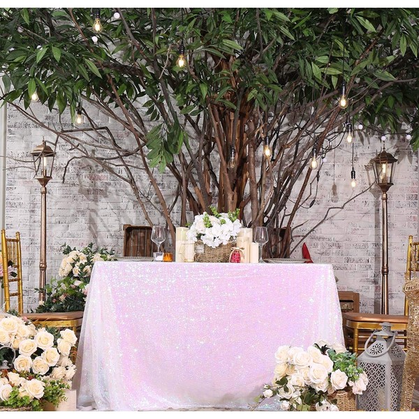 SquarePie Sequin Tablecloth 50 x 72 Inch Iridescent Sparkly Table