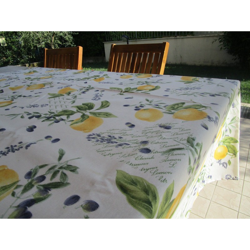 Rectangular tablecloth with lemon and olive motif, 100% cotton, size: