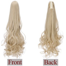 Long Straight Claw On Ponytail Extensions Soft Curly Wavy Ponytail Hairpieces Synthetic For Women Ladies 18" Inch, Ash Blonde Mix Bleach Blonde