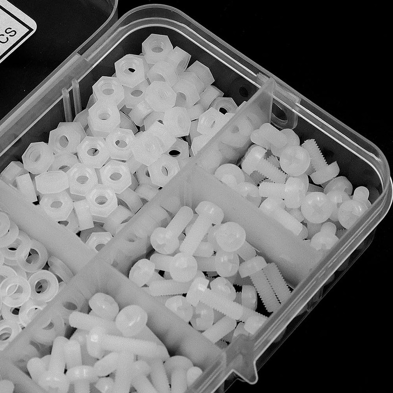 Sarini 350-Piece White Nylon Bolts, Nuts, Washers, M3 Combination Cross