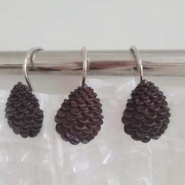 Twofishes Decorative Pinecone Shower Curtain Hooks Bathroom Rolling Hangers Curtain Rings pack of 12