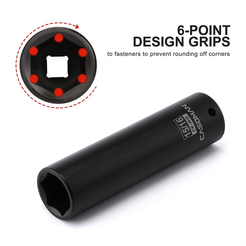 CASOMAN 1/2-Inch Drive Extra Deep Socket (15/16"), CR-MO, SAE, 6-Point,
