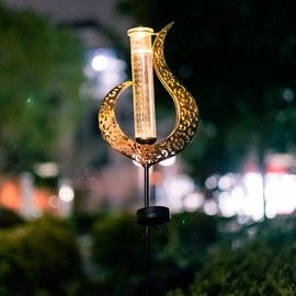 HOBYLUBY 39'' Rain Gauge Outdoor - Solar Flame Design Rain Gauges for Yard, Lawn, Pathway, Patio