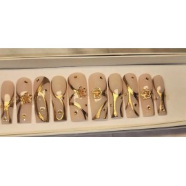 Hand made Press On Premade Size MEDIUM  3D Design with CHROME/XXL Square long length