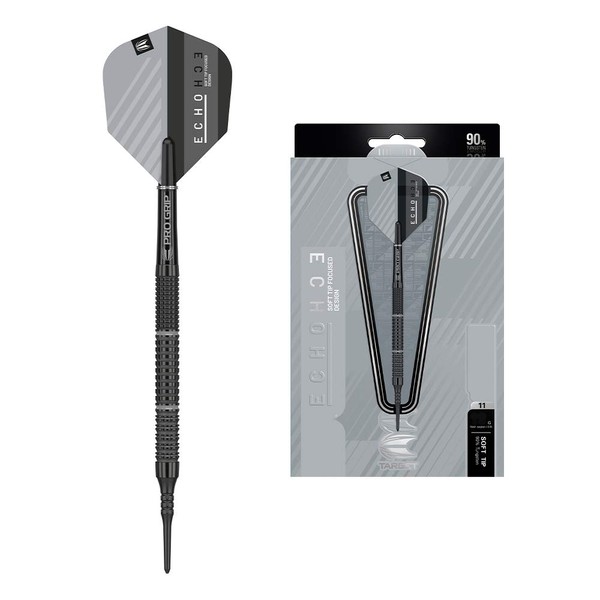 Target Darts Echo 13 20G 90% Tungsten Soft Tip Darts Set, Black and Grey (210059)