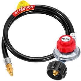 JEASOM 4FT Adjustable High Pressure Propane Regulator with Hose (0-10 PSI) - 1/8" Male Orifice Connector for Turkey Fryer, Fish Fryer, Propane Burners, Outdoor Cooking (4 FT)