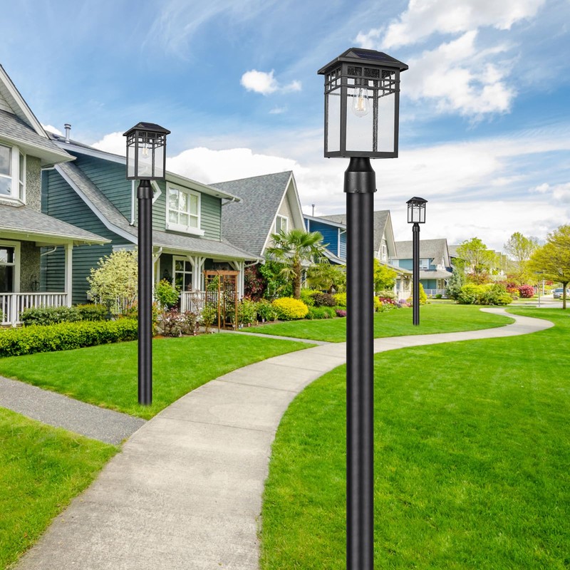 Diyel Solar Outdoor Post Light Fixture, Modern Exterior Pillar Lantern