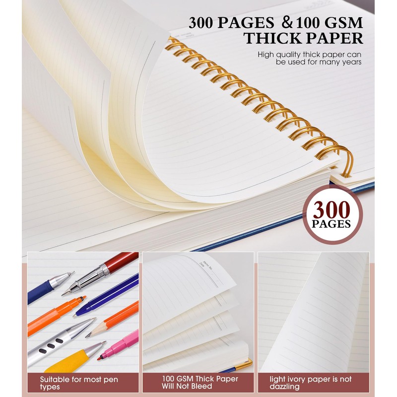 Spiral Notebook Journal 8.5” x 11”, 300 Pages Hardcover Leather