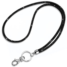 JEYORZY 1 x Crystal Lanyard Necklace, Card Holder Lanyard with Key Ring, Rhinestone Lanyard with Key Ring, Crystal Collar, Women's Necklace, Necklace Kit for Key Ring, ID Card Holder