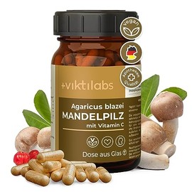 Viktilabs© Almond Mushroom - Agaricus Blazei - Capsules High Dose - 400 mg Almond Mushroom Extract + 110 mg Powder per Capsule Vitamin C from Acerola Cherries | 2 Month Supply | Developed in Germany