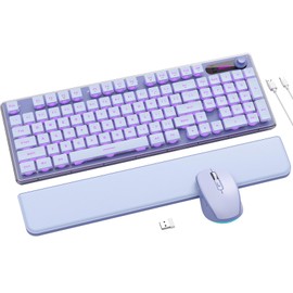 Wireless Keyboard and Mouse Combo - 9 Backlit Effects, Wrist Rest, Double-Shot Keycaps, Metal Panel, Long-Lasting Rechargeable, 2.4G Keyboard Mouse Set for Windows Mac PC Laptop – Sablute (Purple)