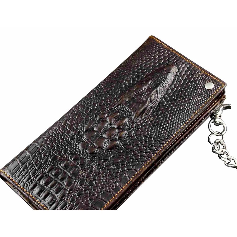 crazy hunter Mens Long Crocodile Head Motorcycle Punk Leather Wallet