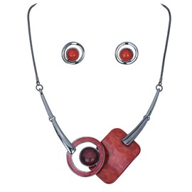 Fenni Jewelry Square Circle Shape Bib Statement Necklaces and Earrings Jewelry Sets for Women Chunky Necklace Dinner Party Wedding Jewelry (Coral&Red)