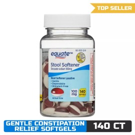 Equate Stool Softener Laxative Softgels for Constipation, 100 mg, 140 Count