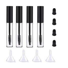 Paquete de 4 tubos vacíos para máscara de pestañas con varita de pestañas, botella de 10 ml con mini embudos y tapones de fugas para aplicar aceite...