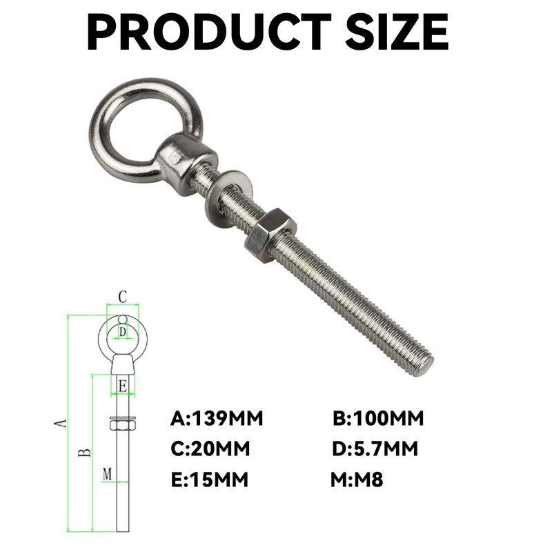 2Pcs Rustproof Lifting Shoulder Eye Bolt Metal Heavy Duty EyeBolts