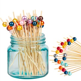 100Pcs Cocktail Picks 12cm Toothpicks for Appetizers Wooden Cocktail Sticks Food Skewers Pearl Fruit Sticks for Drinks, Desserts, Charcuterie