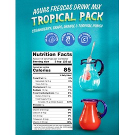 Klass Aguas Frescas | Drink Mix Tropical Variety Pack | Strawberry , Grape, Tropical Punch & Orange Drinks Flavors | From Natural Sources, No Artificial Flavors, With Vitamin C (Makes 7 to 9 Quarts) 14.1 Oz Family Pack (4-Pack)
