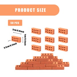 Bojueshaw 50 Pcs Miniature Bricks,Realistic Terracotta Clay Bricks,8 Holes Red Wall Bricks for Dollhouse,Garden Landscaping & Model Making