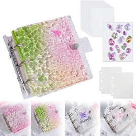 Girls Sticker Notebook, Removable, Transparent, Mini Binder, 3 Holes, Button Included, 20 Refills, 2 Plastic Vans, PP Material, Sticker Pad, Mount, Cute, Sticker Storage, Refillable, Notebook