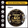 EVYIENEN 50Pcs 40th Birthday Party Paper Plates,9inch Disposable Black and