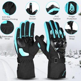 WESTWOOD FOX Waterproof Motorbike Gloves Thermal Winter Motorcycle Gloves Mens Women Biker Gloves Touchscreen Warm Velvet Lining Windproof Riding Gloves for BMX ATV, Mountain Skiing (Cyan, M)