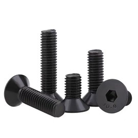 HanTof 100PCS M5 x 8/12/16/20/30mm Flat Head Hex Socket Cap Screws Bolts, CSK Allen Head Hex Drive Machine Screws Set with Hex Key,Grade 10.9 Alloy Steel Black Oxide Finish,Fully Threaded Pitch: 0.8mm