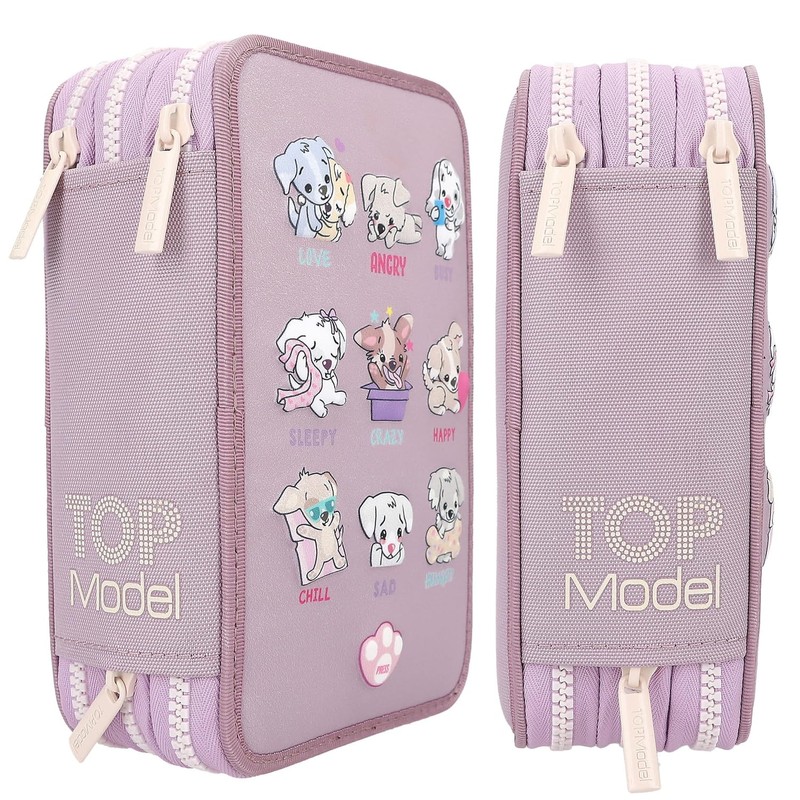 Depesche 12843 TOPModel - Filled 3-Compartment Pencil Case in Purple,