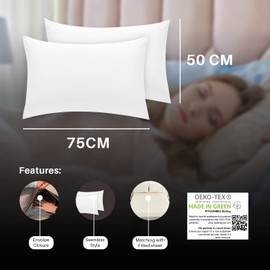 DTEX HOMES Pillowcases 2 pack 100% Egyptian Cotton Envelope Closure Ultra Soft and Premium Quality Pillow Covers 50 x 90 cm (King Size Housewife-White)