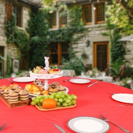 Fixwal 5-Pack Premium Plastic Tablecloth 84in. Round Plastic Table Cover - Red