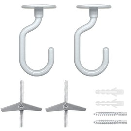 Evsteluo 2 Sets Large Swag Ceiling Hooks Heavy Duty Swag Hook with Hardware for Hanging Plants Ceiling Installation Cavity Wall Fixing (2 Sets White)