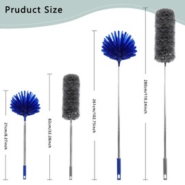 Yuibthr Cobweb Duster with Extension Pole, Spider Web Brush & Ceiling Duster Kit for Cleaning,w 2 Pack 15-100 Inch Long Handle Dusters for Cleaning Ceiling Fan, Blinds, Furniture & Cars, Gray+Blue