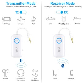 YMOO Bluetooth 5.3 Transmitter Receiver for TV/Airplane to 2 Headphones, Wireless Audio Adapter with Aptx/Aptx-HD Low Latency (<40ms), Aux Connector for Home Stereo/Bluetooth Earbuds/Speakers/Gym/Pc
