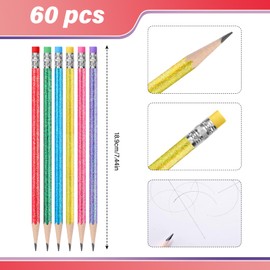 TecUnite 60 Pcs HB Pencils #2 Unsharpened Wood Cased Pencils with Eraser Hexagonal Pencil Cute Graphite No 2 Pen for Adults Gifts Exam School Office Sketching Learning (Glitter Color, Silver)