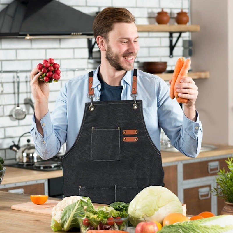 HIUOUIH Men's Kitchen Apron 76 x 68 cm Cooking Apron