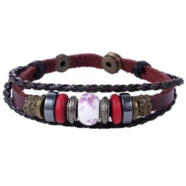 Morella Ladies' Leather Bracelet with Beads and Charms, Base Metal