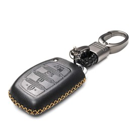 Vitodeco Leather Keyless Entry Remote Control Smart Key Case Cover Compatible for Hyundai Elantra, Sonata, Tucson (4 Buttons, Black)