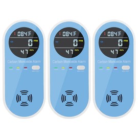 Vzmcov Carbon Monoxide Detectors Plug in Wall, 3 Pack 3-in-1 Rechargeable CO Temperature Humidity Sensor Built-in, with LCD Sound & Light Warning for Home/Hotel/RV