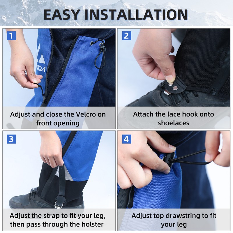 1 Pair Tear-resistant Waterproof High Leg Gaiters Rain Snow Adjustable