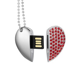 GARRULAX USB Flash Drive, 16GB/32GB/64GB/128GB USB 2.0 Heart Shaped Memory Stick with Date Memory, Pendrive Thumb Drives with Chain (Red Heart, 32GB)