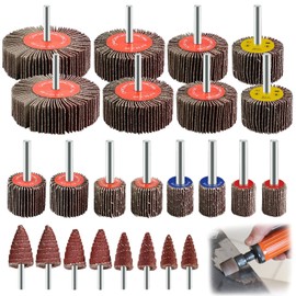 Pack of 24 Flap Sanders, Slat Sanders, Wood, Sanding Attachment for Drill, Cordless Screwdriver, Straight Sander, Lamellar Roller, Grit 80, Polishing Disc, Sandpaper with 6 mm Shaft (24)