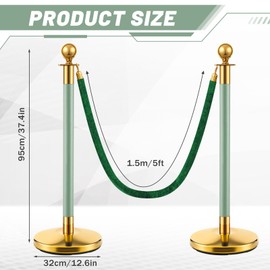 Landhoow 4 Pcs Sage Green Stainless Steel Stanchions Post with Green Velvet Stanchion Ropes, 5ft Carpet Ropes with Poles and Fillable Bases, for Wedding Bridal Baby Shower Birthday Party Supply