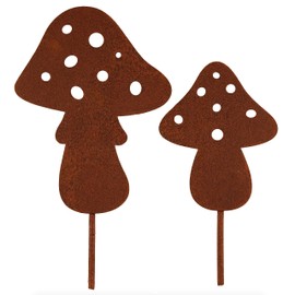 Deko Kind - Rusty Mushrooms Set of 2 - Premium Patina Quality - Weather Resistant - Rust Garden Stake - Metal Mushroom - Wall Decoration - Rust Decoration - Mushroom Decoration - Mushrooms for
