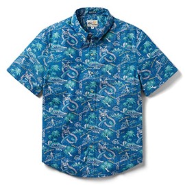 Reyn Spooner One Fine Day Tailored Button Front Oceanic Hawaiian Aloha Shirt, Vallarta Blue, XL