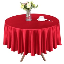 Homiest 1 Pack 72 Inch / 6ft Round Tablecloth Satin Table Cover, Red Table Cloth Overlay Bright Table Decorations, Silky Satin Dining Table Cloths for Wedding Reception Graduation Banquet
