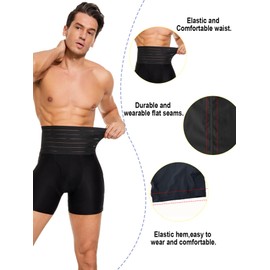 Clevvets Shapewear Shorts for Men Tummy Control Shorts Slimming Long Leg Compression Boxer Briefs Black